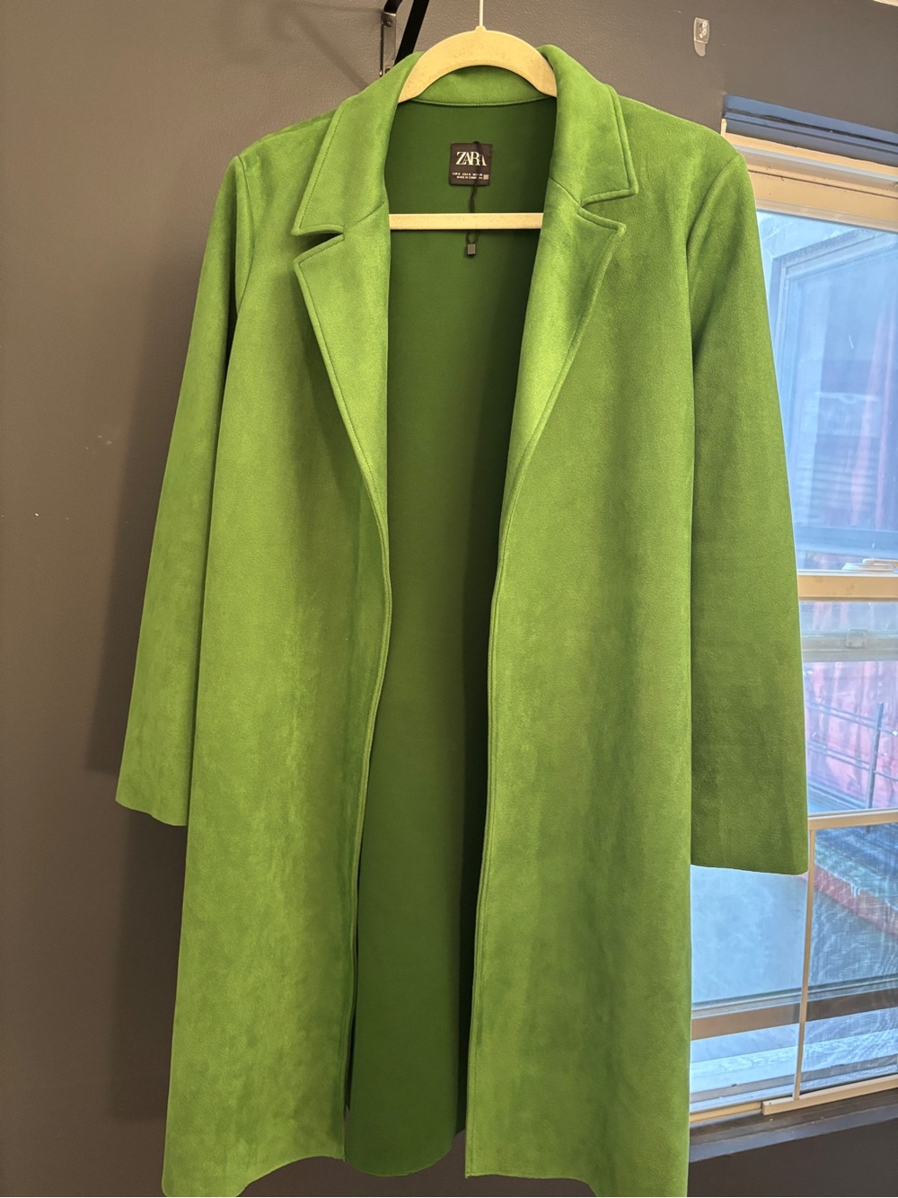 Zara Bright Green Open-Front Trench Coat